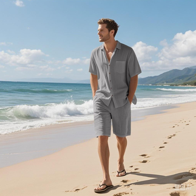 High-End Men's Summer Shorts S - Linen Shirt Breathable avis et prix
