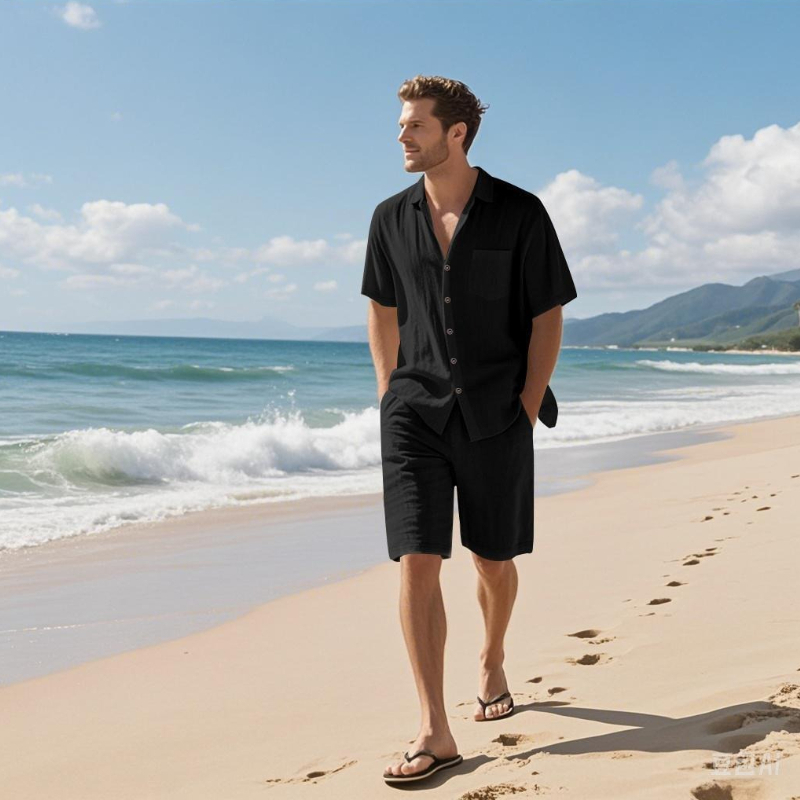 High-End Men's Summer Shorts S - Linen Shirt Breathable avis et prix