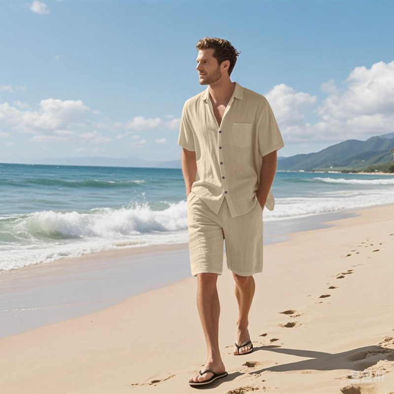 High-End Men's Summer Shorts S - Linen Shirt Breathable avis et prix