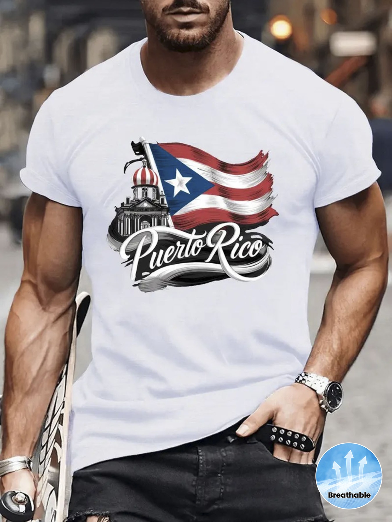  Pure Cotton Puerto Rico Flag  - Linen Shirt Breathable avis et prix