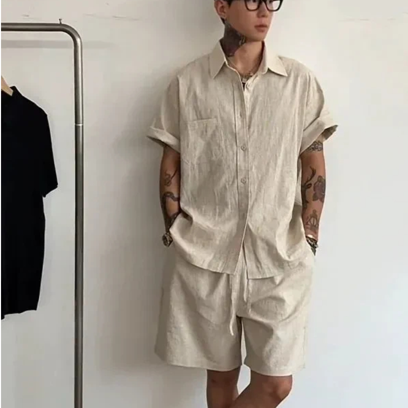 Mens Linen Cotton 2 Piece Set  - Linen Shirt Breathable avis et prix