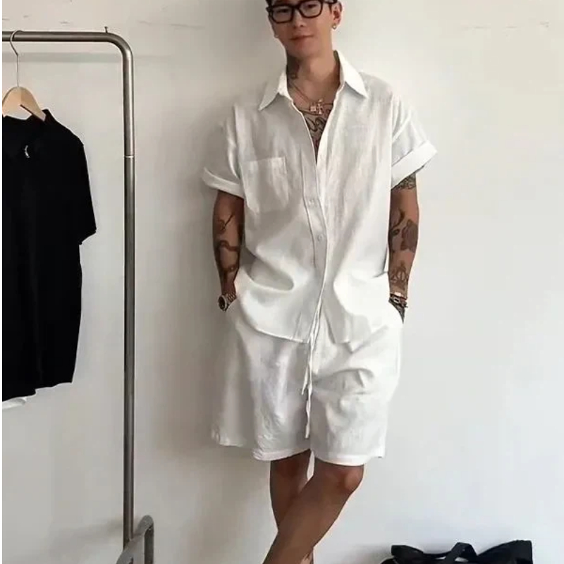 Mens Linen Cotton 2 Piece Set  - Linen Shirt Breathable avis et prix