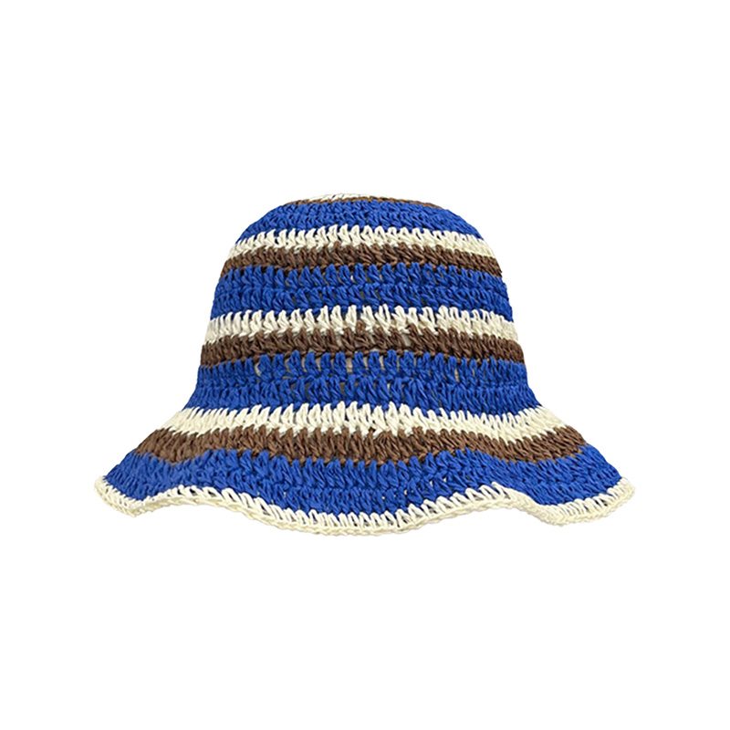 New Striped Knitted Straw Croc - Bucket Hat Straw avis et prix