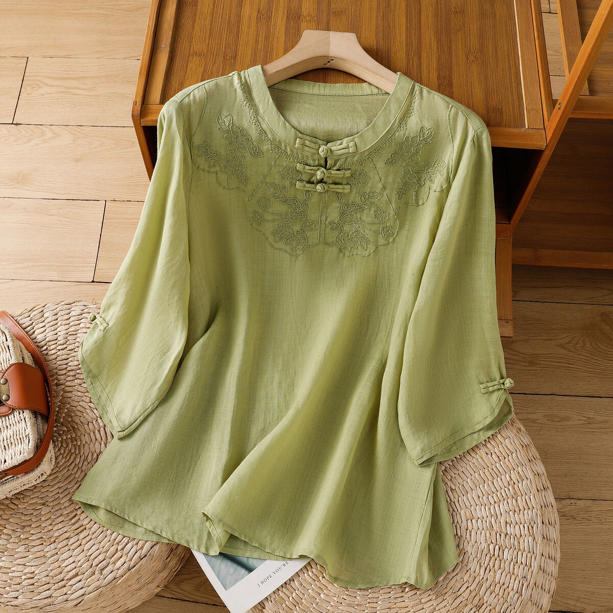 Chinese Style Round Collar But - Shirt Camp Collar avis et prix