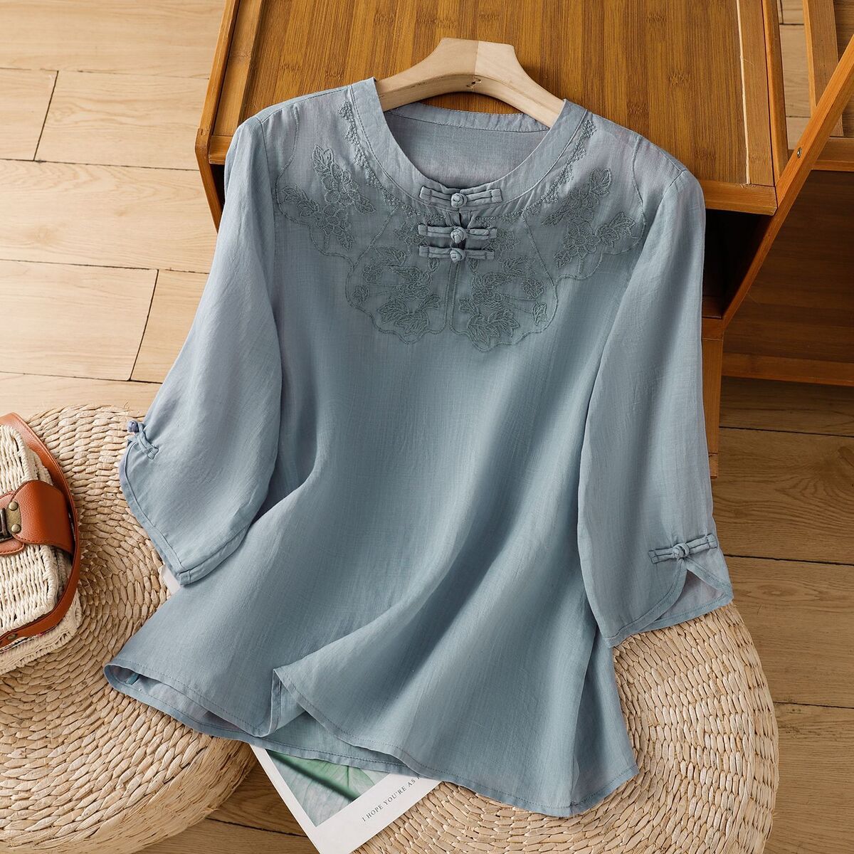 Chinese Style Round Collar But - Shirt Camp Collar avis et prix