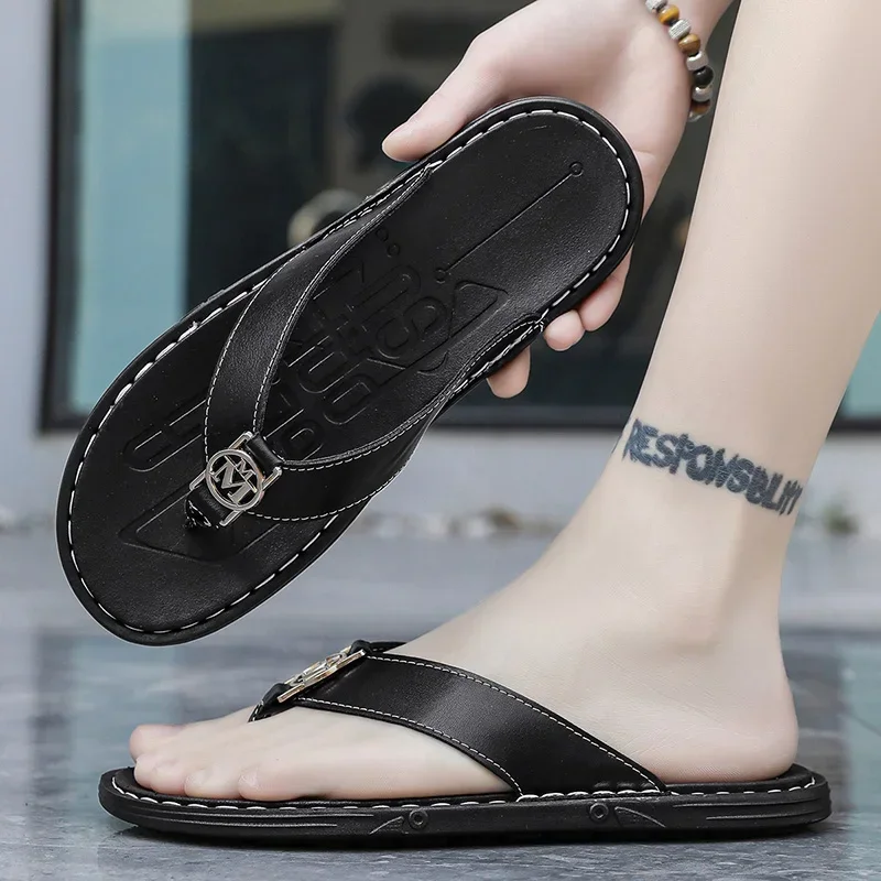 Men's Flip-flops Solid Color w - Flip Flop Leather Men avis et prix