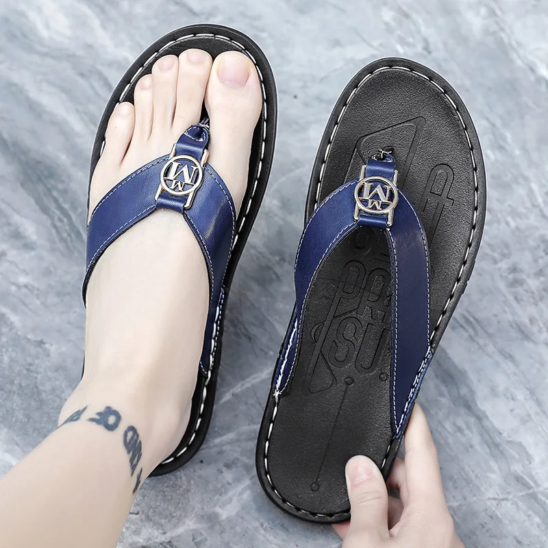 Men's Flip-flops Solid Color w - Flip Flop Leather Men avis et prix
