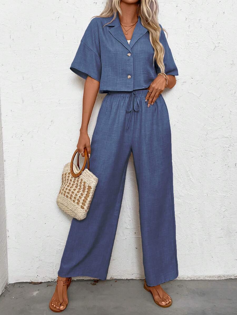 Womens Linen Short Sleeve Shir - Short Linen Drawstring avis et prix