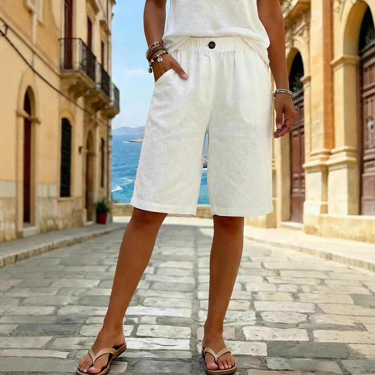 Summer Cotton Linen Shorts for - Short Linen Drawstring avis et prix