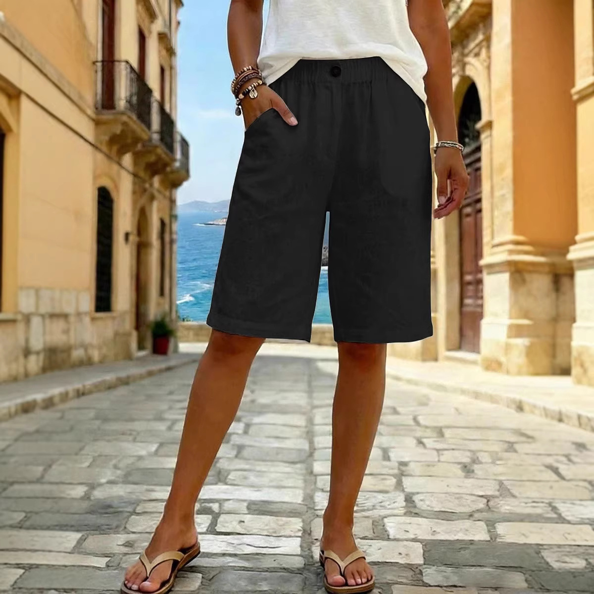 Summer Cotton Linen Shorts for - Short Linen Drawstring avis et prix