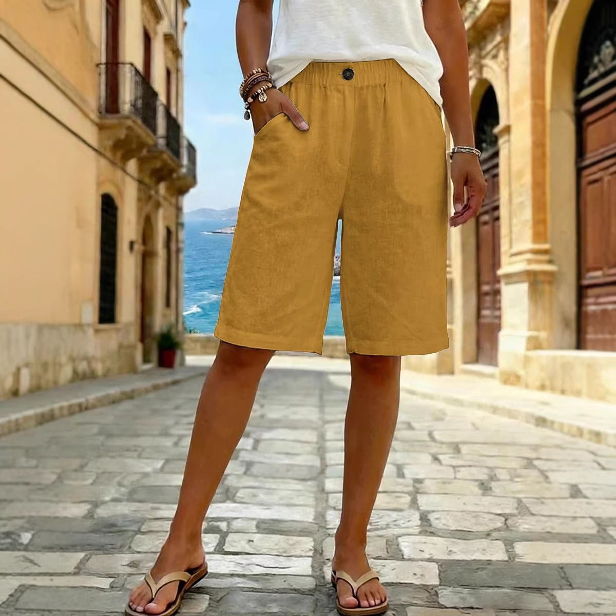 Summer Cotton Linen Shorts for - Short Linen Drawstring avis et prix