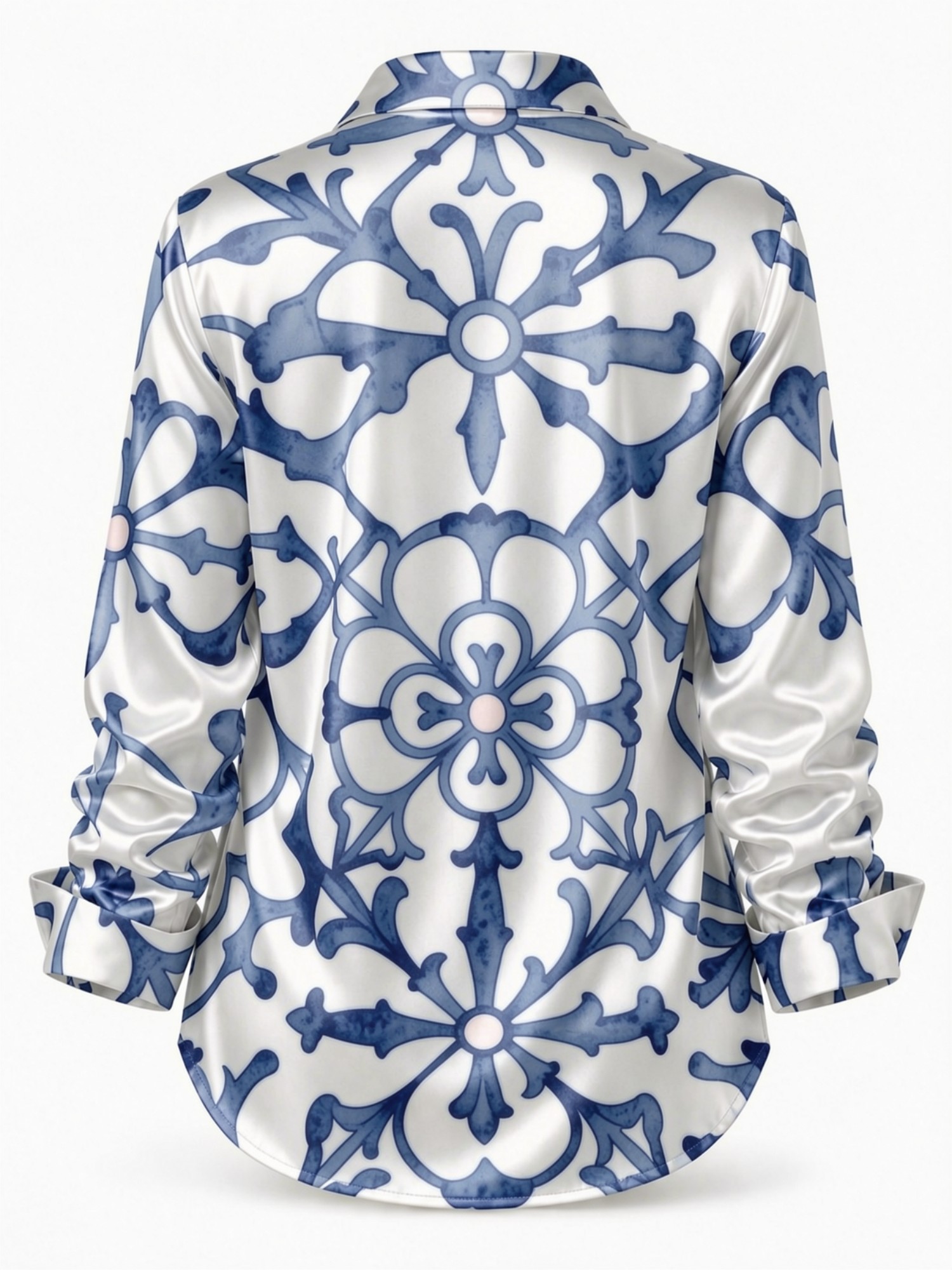 Blue Porcelain Floral Satin Bl - Resort Shirt Floral avis et prix