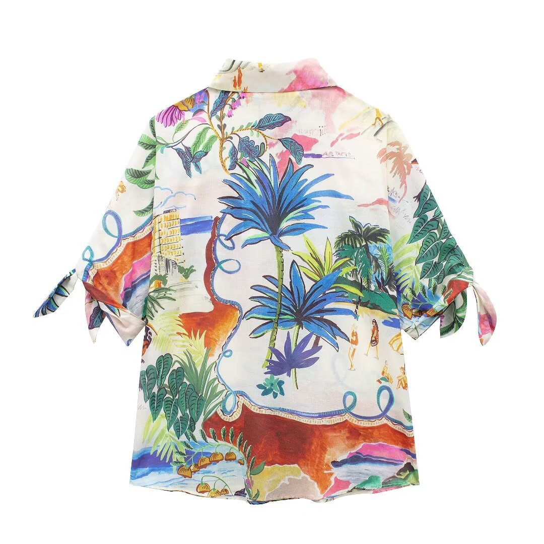 Chic Printed Lapel Single Brea - Resort Shirt Floral avis et prix