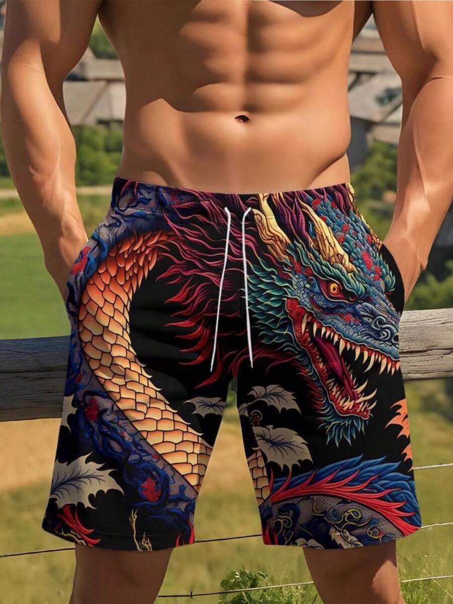 Mens Dragon Print Drawstring W - Swim Trunk Quick Dry avis et prix