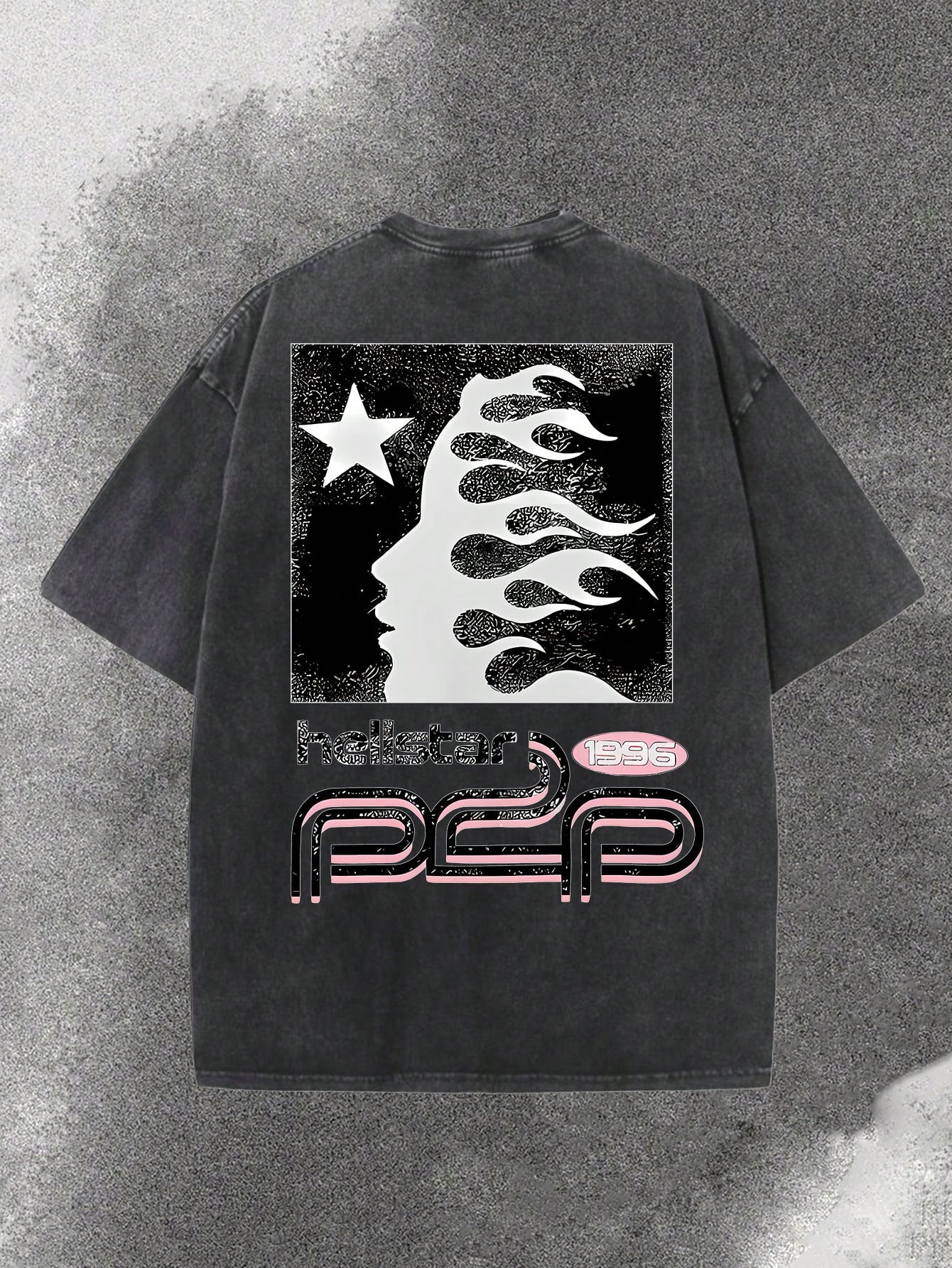 Distressed Washed Black Oversi - Tee Graphic Print avis et prix