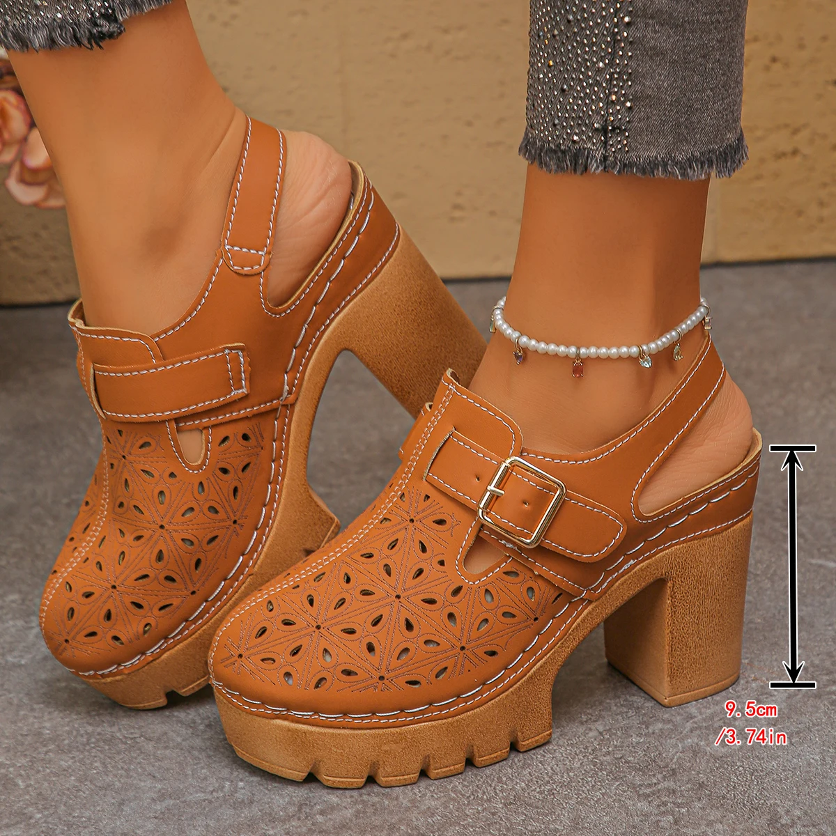 Large Size Women's Thick Heel  - Casual Sandal Leather avis et prix