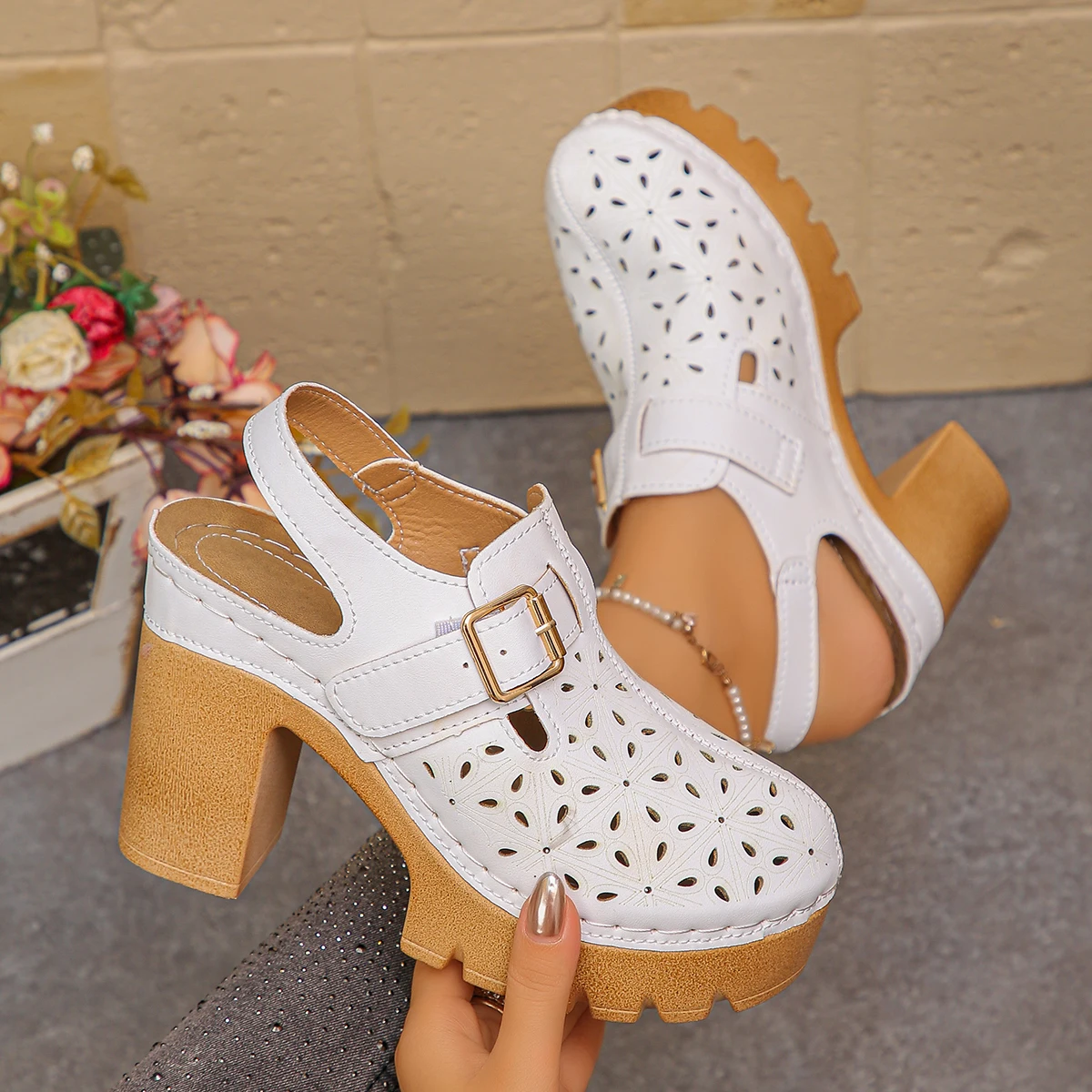 Large Size Women's Thick Heel  - Casual Sandal Leather avis et prix