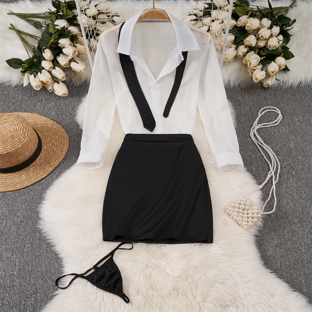 Sexy Transparent Long Sleeve S - Shirt Camp Collar avis et prix