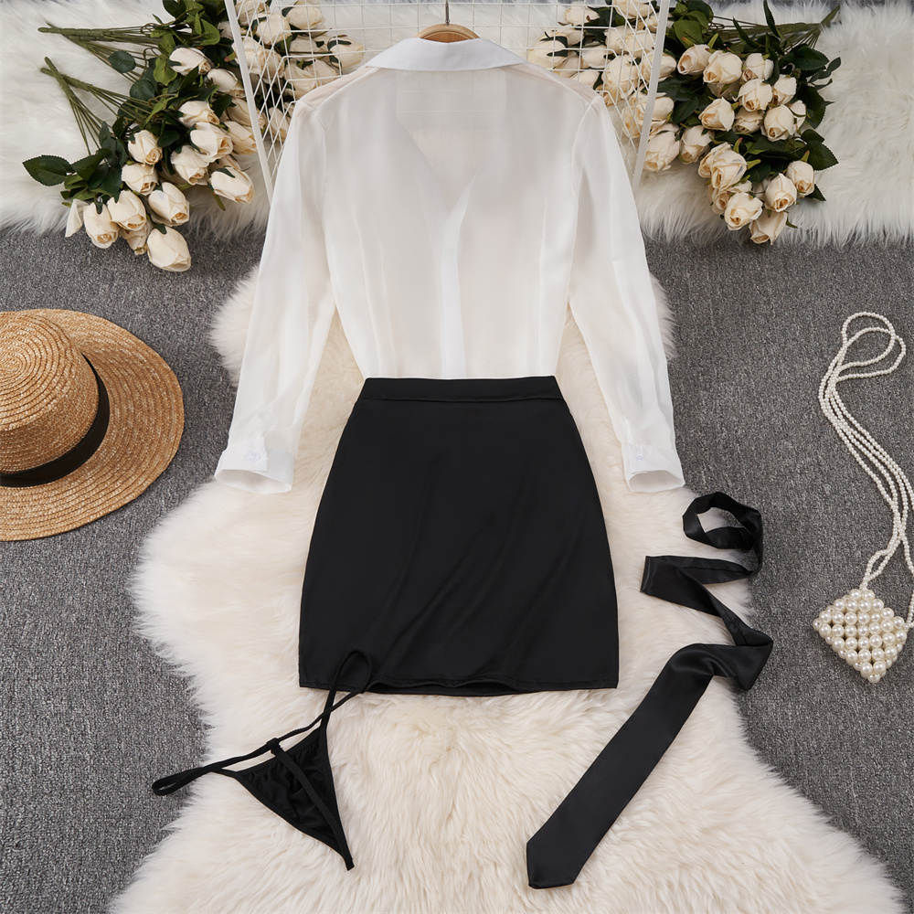 Sexy Transparent Long Sleeve S - Shirt Camp Collar avis et prix