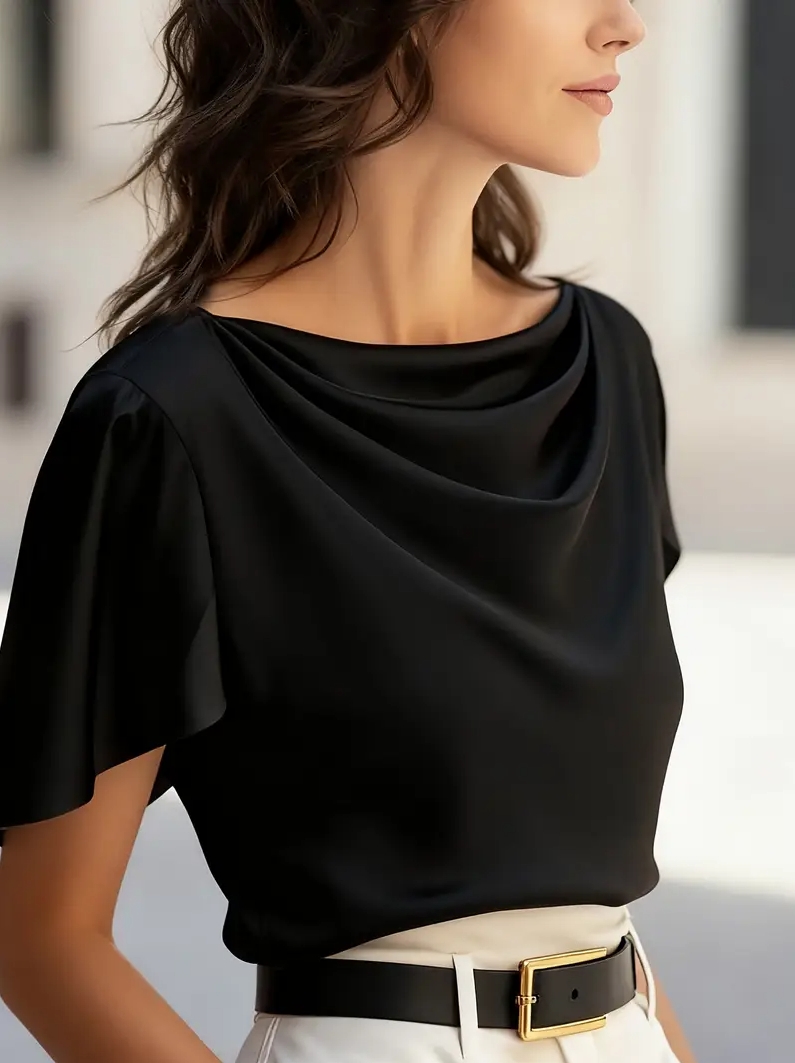 Elegant Draped Collar Butterfl - Shirt Camp Collar avis et prix