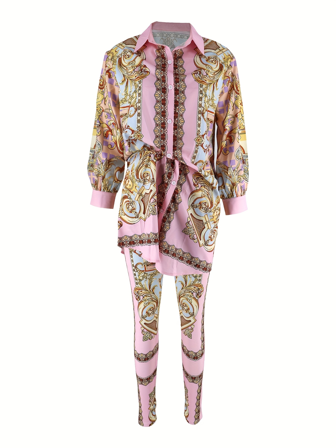 Women 2 Piece Set Ornate Print - Shirt Camp Collar avis et prix