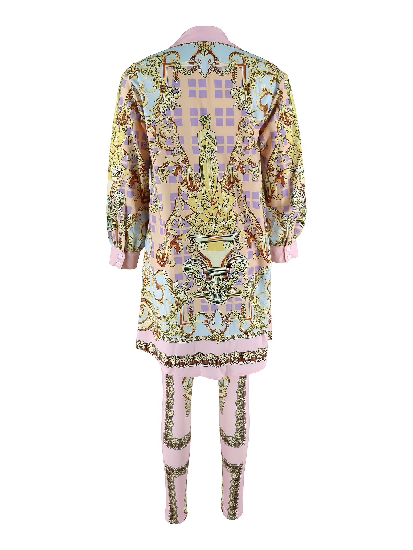 Women 2 Piece Set Ornate Print - Shirt Camp Collar avis et prix
