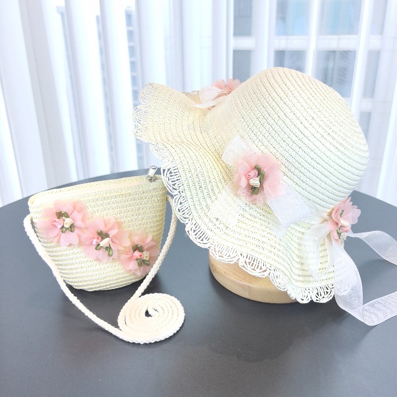 Girls 2pcs Straw Hat Solid Col - Bucket Hat Straw avis et prix