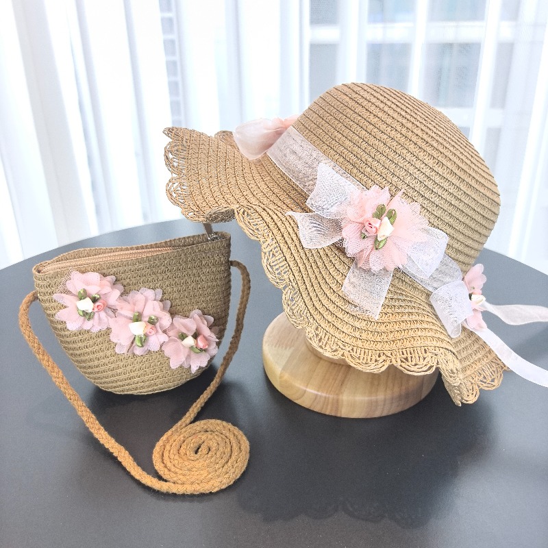 Girls 2pcs Straw Hat Solid Col - Bucket Hat Straw avis et prix