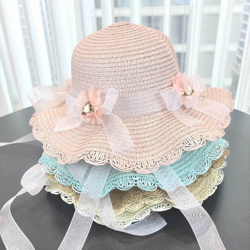 Girls 2pcs Straw Hat Solid Col - Bucket Hat Straw avis et prix
