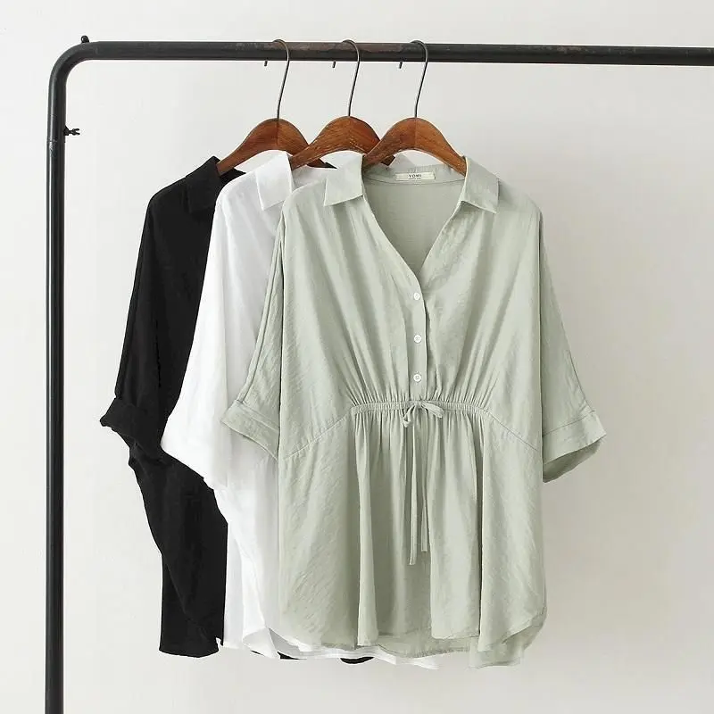 Korean Loose Blouses Women Fas - Short Linen Drawstring avis et prix
